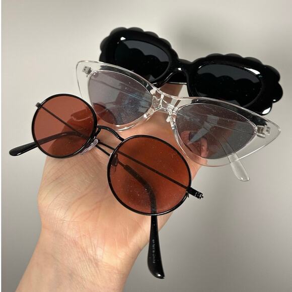 Sojosme Accessories - Women's Sunglasses Lot Of 3 Trendy Round Scalloped Retro Boho Festival Shades